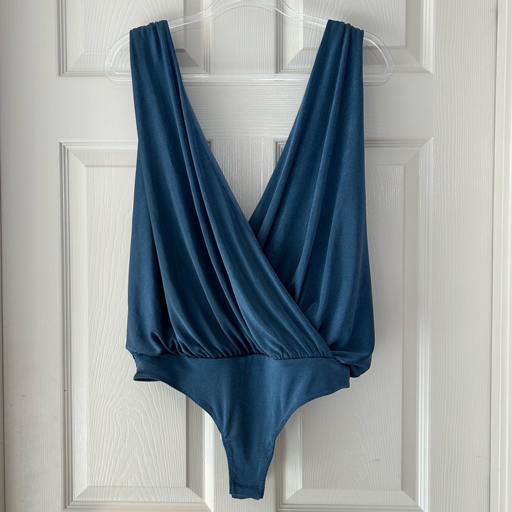 Free People Deep Grey Blue Bodysuit